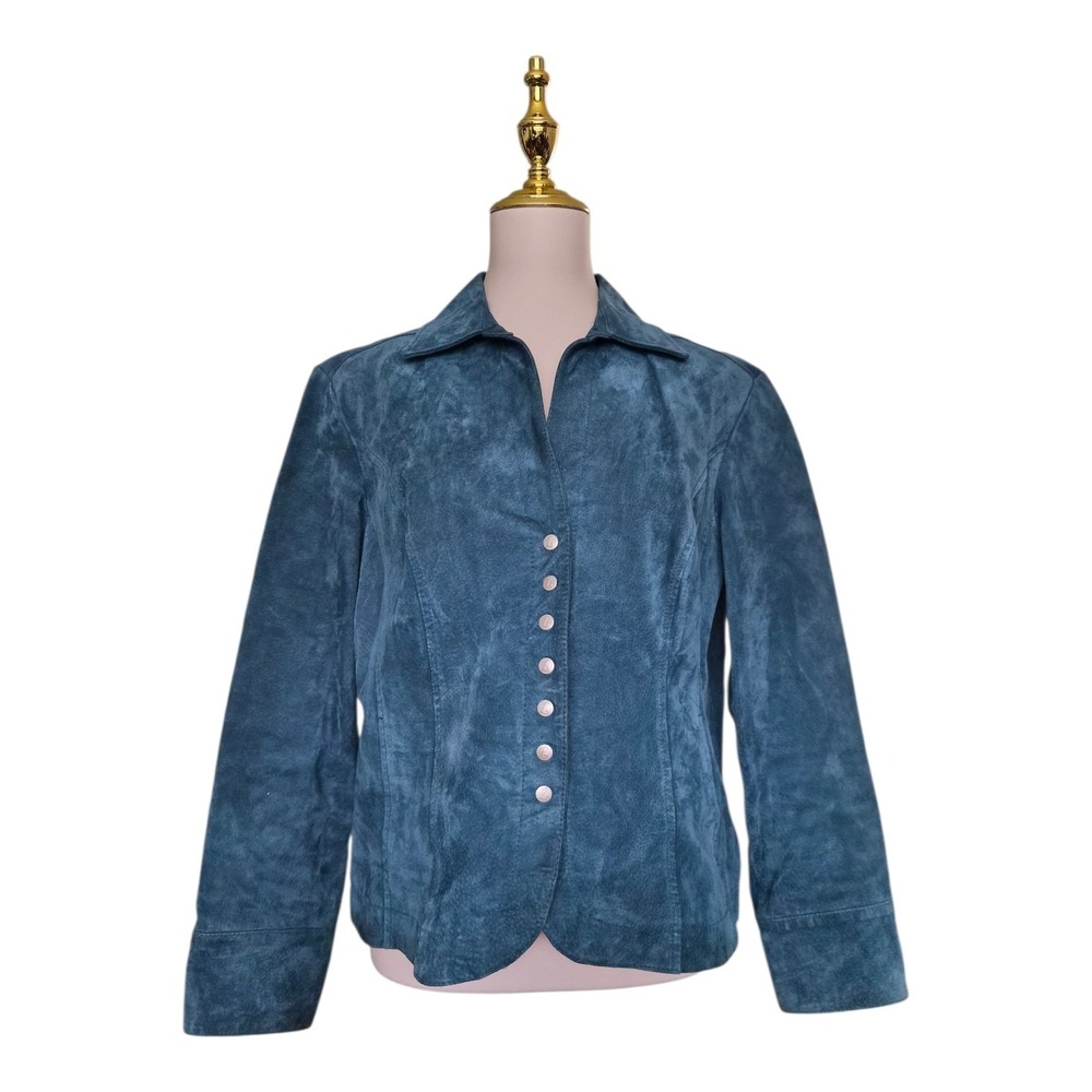 Live A Little Teal Leather Jacket Women's Large L Button Front Machine Washable